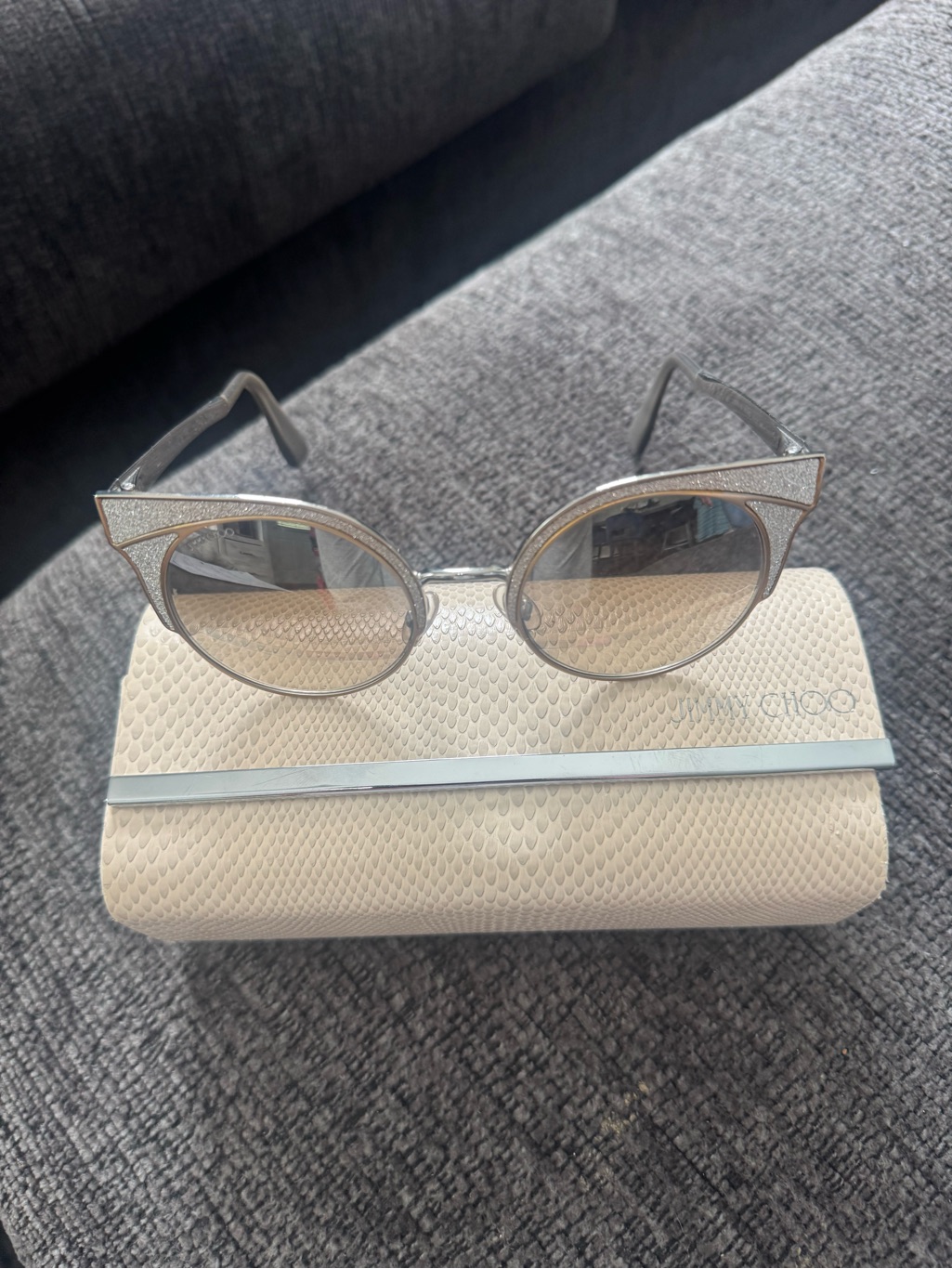 Jimmy Choo Silver Crystal Cat-Eye Sunglasses With Gradient Lenses